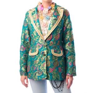 NEW ARATTA renaissance silk jacquard blazer in green